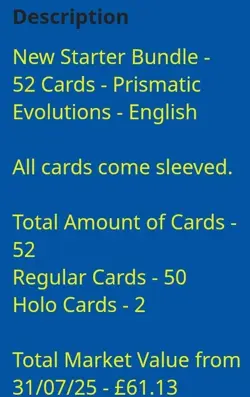 Pokemon TCG Prismatic Evolutions Bundle X52 Cards - Image 1