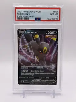 Pokemon TCG Evolving Skies Umbreon v Ultra Rare Card #94/203 PSA 8 - Image 1