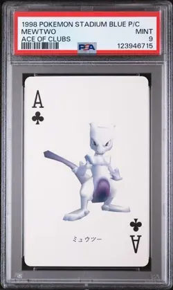 PSA 9 MINT 1998 Pokemon Stadium Blue Mewtwo Ace of Clubs Playing Card - Image 1
