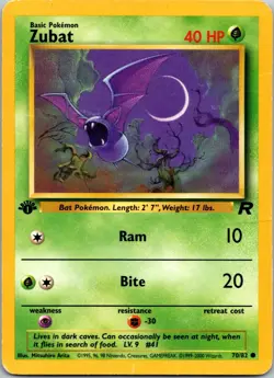 Zubat 70/82 Common Team Rocket 1st Edition Non Holo Pokemon Card DMG - Image 1