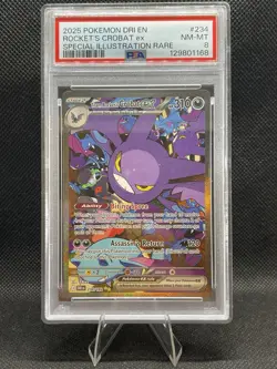 2025 POKEMON DRI EN-DESTINED RIVALS #234 TEAM ROCKET'S CROBAT EX PSA 8 - Image 1