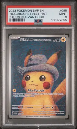 2023 POKEMON SVP BLACK STAR PROMO 085 PIKACHU WITH GREY FELT HAT VAN GOGH PSA 9 - Image 1