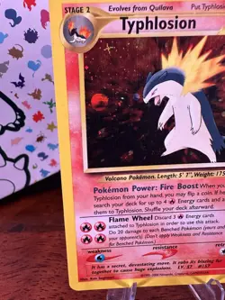 Pokemon TCG Neo Genesis Typhlosion Holo Rare Card 18/111 Vintage Swirl LP - Image 2