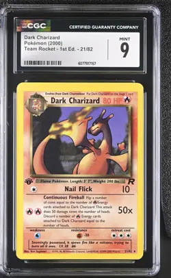CGC 9 Dark Charizard Team Rocket 1st Edition 21/82 Non Holo Rare Pokemon Card - Image 1