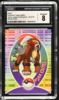 CGC 8 Topps 2001 Entei 32 of 37 Johto League Champions Sticker Pokemon Card - Image 1