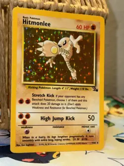 Pokemon TCG Hitmonlee Fossil Holo Card 7/62 Unlimited Rare, NM/MINT - Image 1