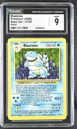 CGC 9 MINT Blastoise 1999 Base Set 2/102 Holo Pokemon Card - Image 1