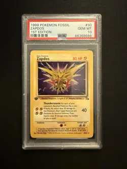 1999 Pokemon Fossil #30 Zapdos 1st Edition PSA 10 - Image 1