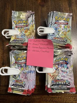 159x EMPTY Pokemon Prismatic Evolutions Booster Packs Wrappers AS-IS - Image 1