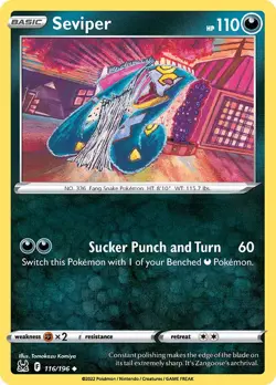 Seviper 116/196 Swsh11: Lost Origin Regular NM-Mint Pokemon TCG - Image 1
