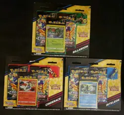 Pokemon TCG- 2023 Set of 3 CROWN ZENITH 3 Pack Blister Pin Collection Sealed New - Image 1