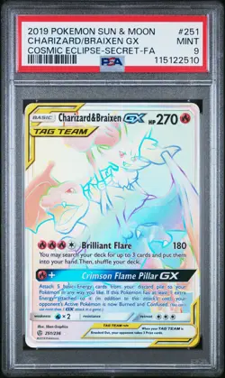 2019 POKEMON SUN & MOON COSMIC ECLIPSE FULL ART/CHARIZARD & BRAIXEN GX PSA 9 - Image 1