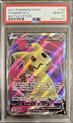 Mimikyu V - PSA 10 GEM MINT - SWSH Battle Styles Pokemon Full Art Rare 148/163 - Image 1