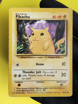 Pikachu Yellow Cheeks 58/102 MP Base Set Pokemon Card Vintage Hp - Image 1