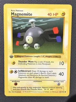 1st Edition Shadowless Magnemite 53/102 Pokemon Base Set Card | LP 🔥🔥🔥 - Image 1