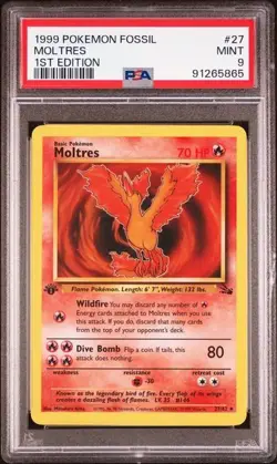 1999 Pokemon TCG Fossil Moltres 1st Edition PSA 9 Mint 27/62 Rare - Image 1