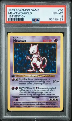 Pokemon Mewtwo Base Set Shadowless 1st Edition Holo Rare #10 PSA 8 - Image 1