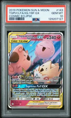 Pokemon Togepi & Cleffa & Igglybuff GX 143/236 Cosmic Eclipse GEM MINT PSA 10 - Image 1