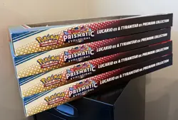 4x Pokemon Prismatic Evolutions Lucario ex & Tyranitar ex Premium Collection - Image 1