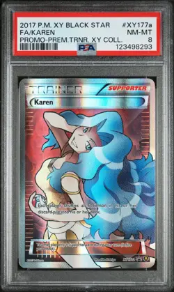 PSA 8 - Pokemon Karen #XY177a 2017 Black Star Promo Premium Trainer FA - Image 1