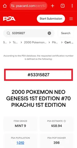 PSA 9(Mint)(1st Edition,Pikachu,(Set-Neo Genesis(#70)[Year-2000]Pokemon - Image 3