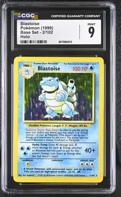 CGC 9 MINT Blastoise 1999 Base Set 2/102 Holo Pokemon Card - Image 1