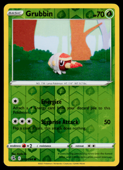 Pokemon Card - SWSH - Fusion Strike Grubbin 018/264 Reverse Holo - NM - Image 1