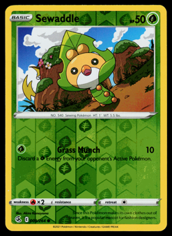 Pokemon Card - SWSH - Fusion Strike Sewaddle 009/264 Reverse Holo - NM - Image 1