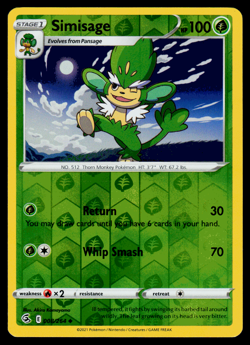 Pokemon Card - SWSH - Fusion Strike Simisage 008/264 Reverse Holo - NM - Image 1