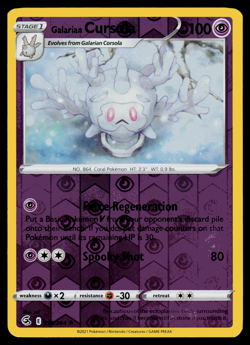 Pokemon Card - SWSH - Fusion Strike Galarian Cursola 118/264 Reverse Holo - NM - Image 1
