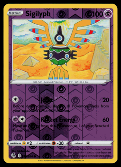 Pokemon Card - SWSH - Fusion Strike Sigilyph 123/264 Reverse Holo - NM - Image 1