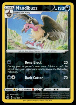 Pokemon Card - SWSH - Fusion Strike Mandibuzz 173/264 Reverse Holo - NM - Image 1
