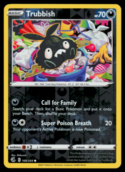 Pokemon Card - SWSH - Fusion Strike Trubbish 168/264 Reverse Holo - NM - Image 1