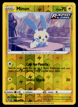 Pokemon Card - SWSH - Fusion Strike Minun 090/264 Reverse Holo - NM - Image 1