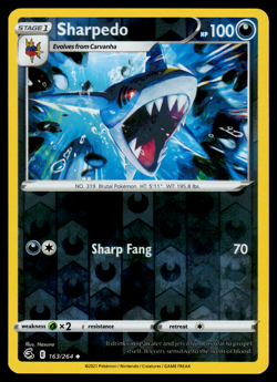 Pokemon Card - SWSH - Fusion Strike Sharpedo 163/264 Reverse Holo - NM - Image 1