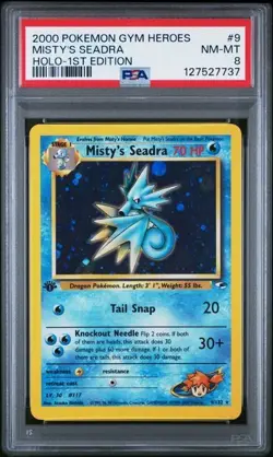 PSA 8 Misty's Seadra 1st Edition Gym Heroes 9/132 Pokemon Card MINT Holo - Image 1