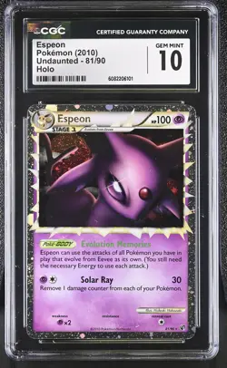 CGC 10 GEM MINT Espeon 2010 Undaunted 81/90 Holo Pokemon Card - Image 1