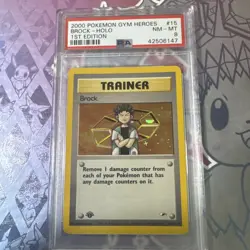 PSA 8 NM-MT Brock 1st Edition Gym Heroes Holo Rare Pokemon Card 15/132 - Image 1