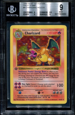 1999 Pokemon Base Set 1st Edition Shadowless Holo Charizard #4/102 BGS 9 Mint - Image 1
