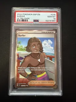 Surfer # 235 PSA 10 2024 Pokemon SSP EN Ultra Rare Trainer Supporter Card - Image 1