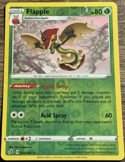 Pokemon - Flapple - 022/192 (Reverse Foil) - SWSH Rebel Clash - Holo Rare LP (L) - Image 1