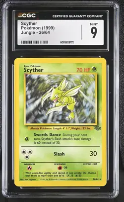 CGC 9 MINT Scyther 1999 Jungle 26/64 Pokemon Card - Image 1