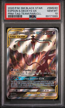 Pokemon 2020 Espeon & Deoxys GX SM240 Tag Team SM Black Star Promo GEM MT PSA 10 - Image 1
