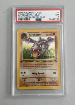 Aerodactyl 1st Edition RARE Prerelease POKEMON Card PSA 7 NM FOSSIL Holo 1/62 - Image 1