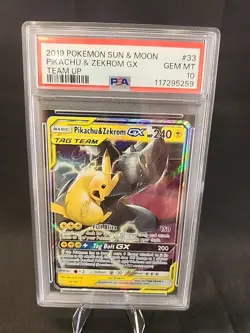2019 POKEMON SUN & MOON TEAM UP #33 PIKACHU & ZEKROM GX PSA 10 - Image 1
