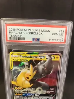 2019 POKEMON SUN & MOON TEAM UP #33 PIKACHU & ZEKROM GX PSA 10 - Image 2