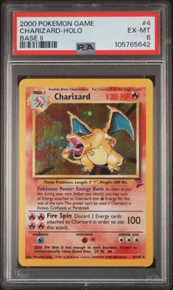 PSA 6 Charizard #4/130 2000 Pokemon Base Set 2 Holo Graded Card - Image 1