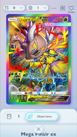 Mega Pinsir Special Art Rare in Pokemon TCG Pocket, English language, Mega-Risin - Image 1