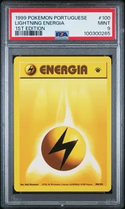 1999 Pokemon PORTUGUESE 1st Edition Base Set Lightning Energy 100/102 PSA 9 - Image 1