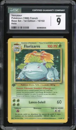 1999 Pokemon FRENCH 1st Edition Base Set Florizarre-Venusaur Holo 15/102 CGC 9 - Image 1